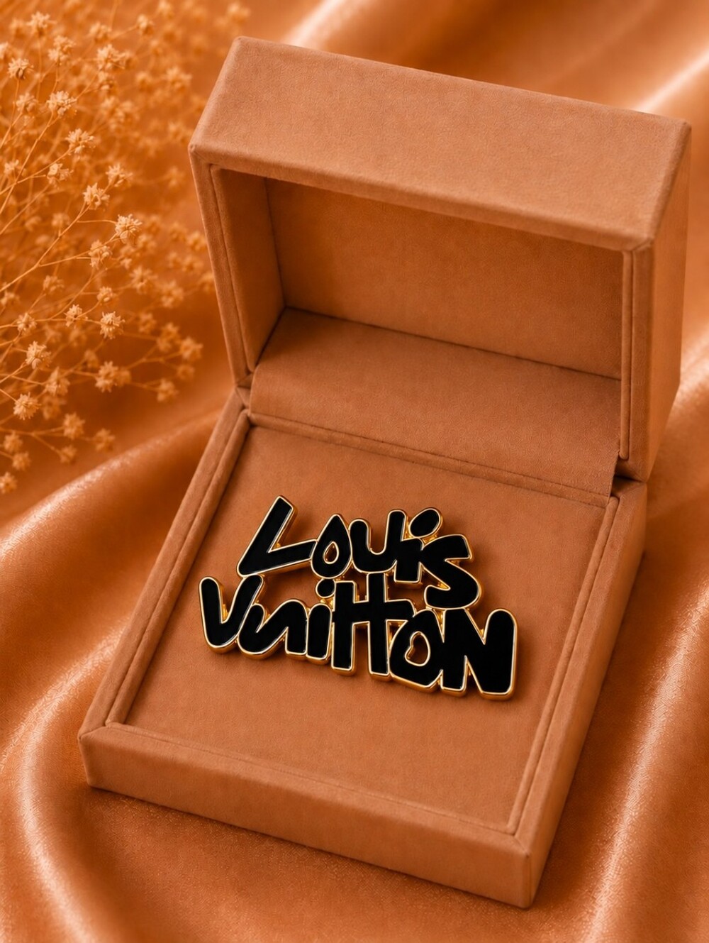 LV Black and Gold Logo Pin